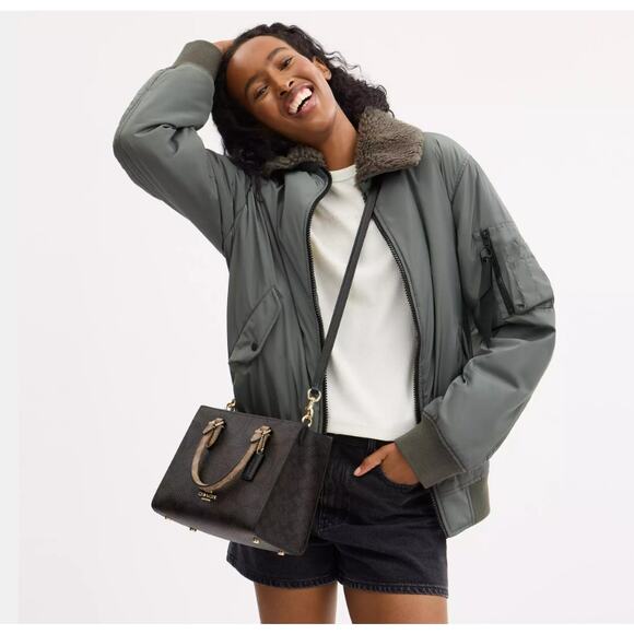 Coach Maggie Small Tote Bag In Blocked Signature Canvas Gold/Walnut/Tan CY676 - Picture 13 of 13